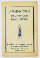 cca 1930-1940 A székesfehérvári Krén I. Kályhagyár árjegyzéke folyton égő kályhákról, 4p