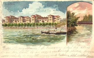 1899 Siófok, híd, gőzhajó litho s: Geiger R.