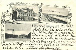1899 Békés, Vashíd, Körös csatorna, Városi bérház, Evangélikus református gimnázium, kiadja Véver Oszkár, floral Art Nouveau (EK)