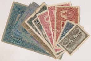 1902-1920. 20f-1000K 12db-os korona bankjegy tétel, közte 1912. 100K "Osijek" felülbélyegzéssel T:vegyes