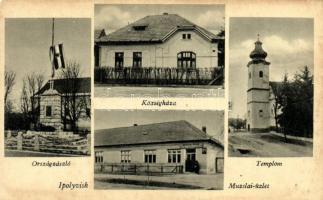 Ipolyvisk, országzászló, községháza, templom, Muzslai üzlete és kiadása / flag, town hall, church, shop (EM)