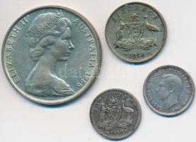 Ausztrália 1910-1943. 3p Ag (2x) "VII. Edvárd" + "VI. György" + 1954. 6p "II. Erzsébet" + 1966. 50c Ag "II. Erzsébet" T:2,2-,3 Australia 1910-1943. 3 Pence Ag (2x) "Edward VII" + "George VI" + 1954. 6 Pence "Elizabeth II" + 1966. 50 Cents Ag "Elizabeth II" C:XF,VF,F