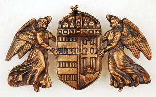 Koronás kiscímer pajzstartó angyalokkal, réz, falra szerelhető, 19×11 cm