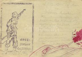 1944 WWII Hungarian field post, hand-drawn - 2 old postcards