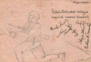 1944 WWII Hungarian field post, hand-drawn - 2 old postcards