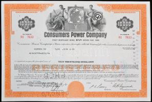 Amerikai Egyesült Államok/Michigan 1976. "Consumers Power Company" részvénye 10.000$-ról, perforált, bélyegzésekkel T:I  USA/Michigan 1976. "Consumers Power Company" share about 10.000 Dollars, perforated, with stampes C:UNC