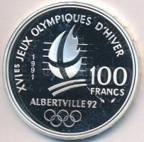 Franciaország 1991. 100Fr Ag "XVI. Téli Olimpia Albertville - Síugrás" T:PP ujjlenyomat France 1991. 100 Francs Ag "XVI Winter Olympics Albertville - Ski jump" C:PP fingerprint Krause KM#995