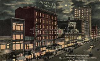 San Francisco, Pantages and Empress Theatre, Market street by night, Eilers Music House (fl)