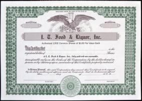 Amerikai Egyesült Államok/Illinois DN "F. J. Food and Liquor Inc." kitöltetlen részvénye T:I  USA/Illinois ND "F. J. Food and Liquor Inc." unfilled share C:UNC