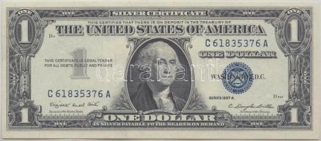 Amerikai Egyesült Államok 1957A 1$ kék pecséttel T:I,I- szélen apró hajlás USA 1957A 1 Dollar with blue seal C:UNC,AU small curve