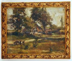 Udvary Pál (1900-1987): Tanya. Olaj, karton, jelzett, üvegezett keretben, 29×39 cm