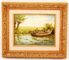M.H. Ten Kate jelzéssel: Csónak. Olaj, karton, keretben, 18×23 cm