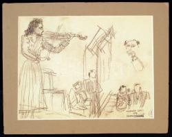 Herman Lipót (1884-1972): Vázlat rajzok. Ceruza, papír, hagyatéki pecséttel, paszpartuban, 15×21 cm