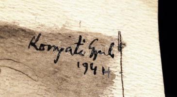 Komjáti-Wanyerka Gyula (1894-1958): Harctér. Akvarell-tus, papír, jelzett, 18×15 cm