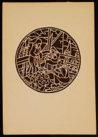 Farkasházy Miklós (1895-1964): Vitorlások. Linómetszet, papír, jelzett, d:24,5 cm