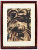 Ruzicskay György (1896-1993): Központban. Algrafia, papír, jelzett az algrafián, üvegezett keretben 24×18 cm