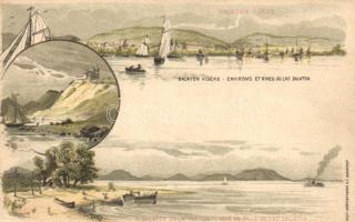 Balaton vidéke, Balatonfüred, Tihany, Zalai part, litho, 5 Kr Ga.