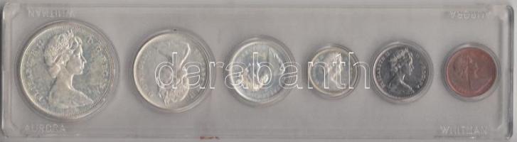 Kanada 1965. 1c + 5c + 10c Ag + 25c Ag + 50c Ag + 1$ Ag "Kenu" sor szettben, sérült műanyagtok T:1,1- Canada 1965. 1c + 5c + 10c Ag + 25c Ag + 50c Ag + 1$ Ag "Canoe" serie in set, damaged case C:UNC,AU