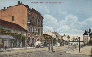 Nagyszalonta, Toldi Miklós tér, üzletek, Képíró Károly kiadása / square, shops