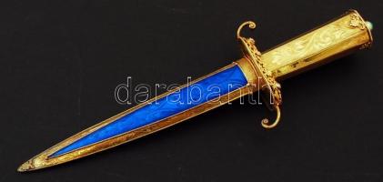 cca 1980 Aranyazott ezüst (AG.)  miniszteri dísztőr kovácsolt acél kétélű pengével, zománcozott hüve...