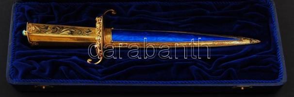 cca 1980 Aranyazott ezüst (AG.)  miniszteri dísztőr kovácsolt acél kétélű pengével, zománcozott hüve...