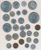 Amerikai Egyesült Államok 1889-1999. 28db vegyes fém- és ezüstpénz, közte 1957D 1/2$ Ag "Frankl...