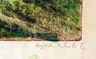 Aszódi Weil Erzsébet (1901-1976): Leszáll az est. Színezett rézkarc, papír, jelzett, kis gyűrődéssel...