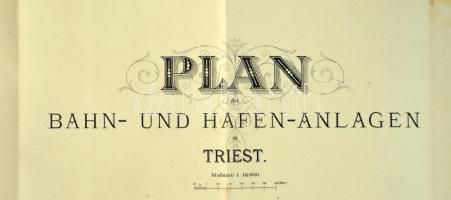 cca 1880 Plan der Bahn- und Hafenanlagen in Triest. A trieszti kikötők és vasútállomások térképe, 1:...