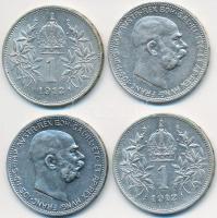 Ausztria 1912-1916. 1K Ag "Ferenc József" (4x) T:2,2- Austria 1912-1916. 1 Corona Ag "Franz Joseph" (4x) C:XF,VF