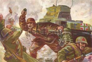 Military WWII Gyula Kecskés in battle, artist signed