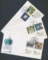 ENSZ New York, Genf, Bécs 1989 Emberi Jogok 3 klf szelvényes sor 3 db FDC-n