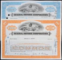 Amerikai Egyesült Államok/Delaware 1963. "General Motors Corporation" részvényelismervény 100 részvényről, perforált és lyukasztással érvénytelenítve + 1982. "General Motors Corporation" részvényelismervénye 25 részvényről, perforált és lyukasztással érvénytelenítve T:II USA/Delaware 1963. "General Motors Corporation" certificate of 100 fully paid shares, perforated and cancelled with holes + 1982. "General Motors Corporation" certificate of 25 fully paid shares, perforated and cancelled with holes C:XF