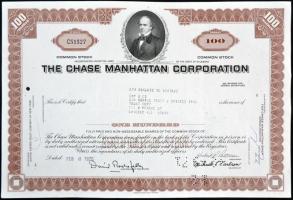 Amerikai Egyesült Államok/Delaware 1970. "The Chase Manhattan Corporation" részvényelismervénye 100 részvényről, perforált és lyukasztással érvénytelenítve T:I- USA/Delaware 1970. "The Chase Manhattan Corporation" certificate about a 100 fully paid shares, perforated and cancelled with hole C:AU