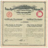 Mexikó 1932. "Banco Hipotecario Crédito Territorial Mexicano, S.A." részvénye 2P-ról, spanyol és francia nyelven, szárazpecséttel T:I-,II Mexico 1932. "Banco Hipotecario Crédito Territorial Mexicano, S.A." share about 2 Pesos, in Spanish and French languages, with embossed stamp C:AU,XF