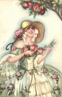 Italian art postcard, lady with fruits, Ballerini & Fratini No. 203. s: Chiostri (EB)