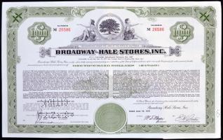 Amerikai Egyesült Államok/California 1972. "Broadway-Hale Stores, Inc." részvénye 1000$-ról, szelvényekkel, perforált, lyukasztással érvénytelenítve T:I-,II USA/California 1972. "Broadway-Hale Stores, Inc." share about 1000 Dollars, with coupons, perforated and cancelled with holes C:AU,XF