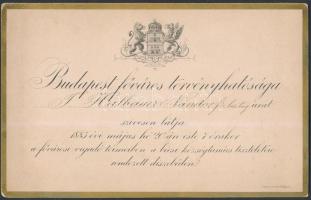 1885 Budapest Székesfőváros Törvényhatósága kétnyelvű meghívó a bécsi községtanács tiszteletére tartott estre / Invitation for the party organised for the Vienna city council