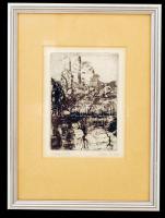 Váci András (1928-1989): Várpalota. Rézkarc, papír, jelzett 14×9 cm