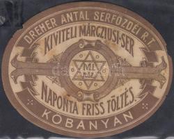 cca 1900 Dreher sörcímke