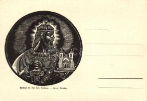 Stephen I of Hungary woodcut s: Molnár C. Pál (non PC) (EK)