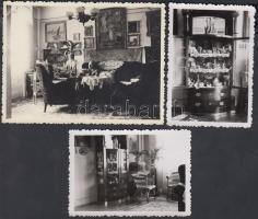 cca 1930-1940 3 db fotó lakásenteriőrökről + az egyik fotó negatívja, különböző méretekben