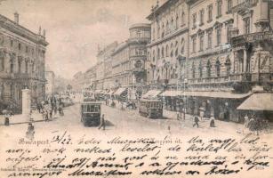 Budapest VIII. Kerepesi út, Cambia valuta váltó, Réthy János utóda Edvi Illés István üzlete, Kávéház, Orient szálloda, villamos (fl)