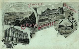 Budapest, Fővárosi vigadó, Artézi kút, Szent Lukács fürdő, Art Nouveau litho (EK)