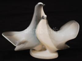 Zsolnay galambpár, mázhibával, jelzett, 14x10 cm