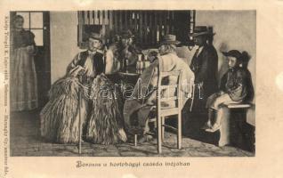 Hortobágy, Borozás a csárda ivójában, kiadja Telegdi K. Lajos utóda (ázott / wet damage)