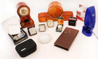 Hagyatékból származó bolhapiac tétel: órák(kandalló, ébresztő, zseb és karórák) működőképes és javításra szoruló állapotban, többrészes lupe, gépkocsi porszívó töltővel, mélységmérő stb., érdemes megnézni!