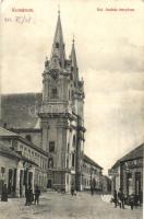 Komárom Szent András templom, Korén József és Leisz Nándor üzlete, kiadja Czike Dánes / church, shops (EK)