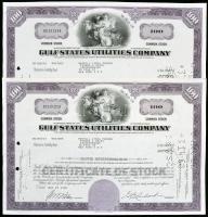 Amerikai Egyesült Államok/Texas 1965. "Gulf States Utilities Company" részvényelismervénye 100 részvényről, perforált és lyukasztással érvénytelenített (2x) sorszámkövetők T:I-,II USA/Texas 1965. "Gulf States Utilities Company" certificate about 100 fully paid shares, perforated and cancelled with hole (2x) sequential serials C:AU,XF