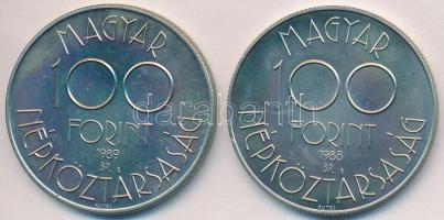 1988. 100Ft "Labdarúgó VB (III) / Két játékos" + 1989. 100Ft "1990 Labdarúgó VB - kézfogás" T:BU