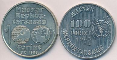 1983. 100Ft "FAO" + 1988. 100Ft "Labdarúgó EB / Kapus" T:2(PP),BU
